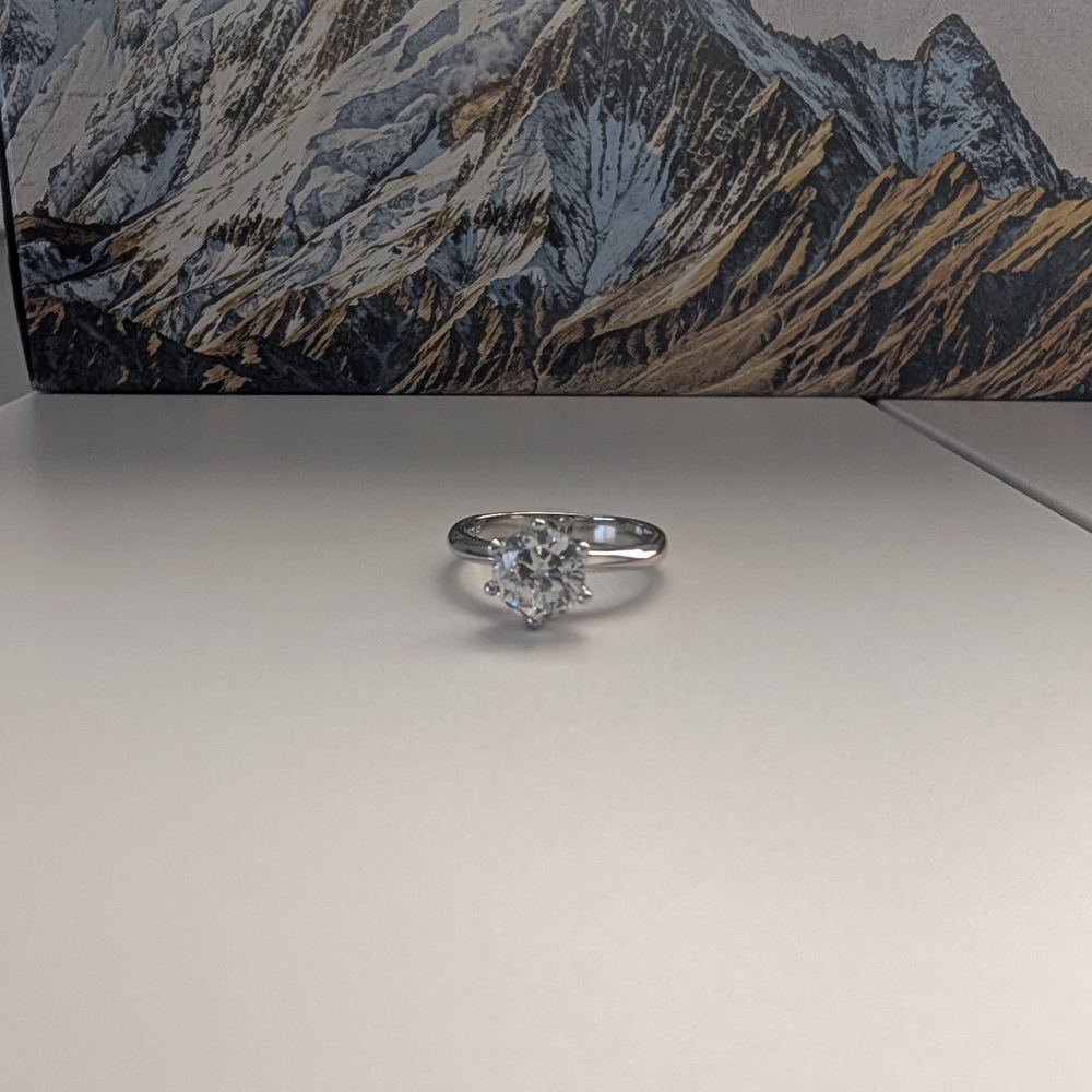 18K Gold Plated Classic Solitaire Round-Cut Silver Color Engagement Ring